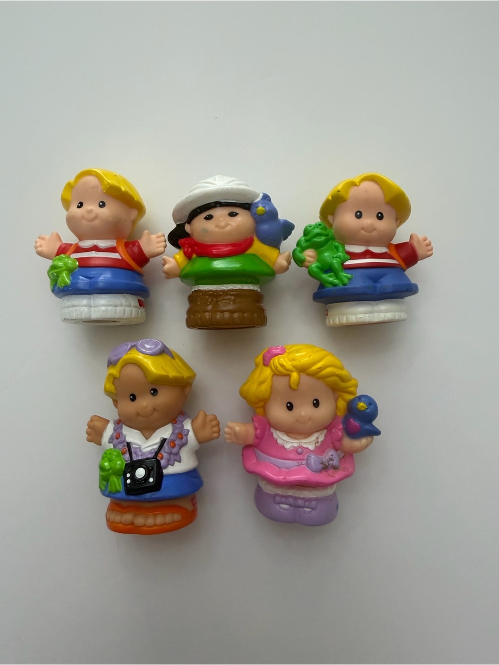 Fisher-Price Little People Figures Lot of 5 Kids Characters with Bird & Frog Toy